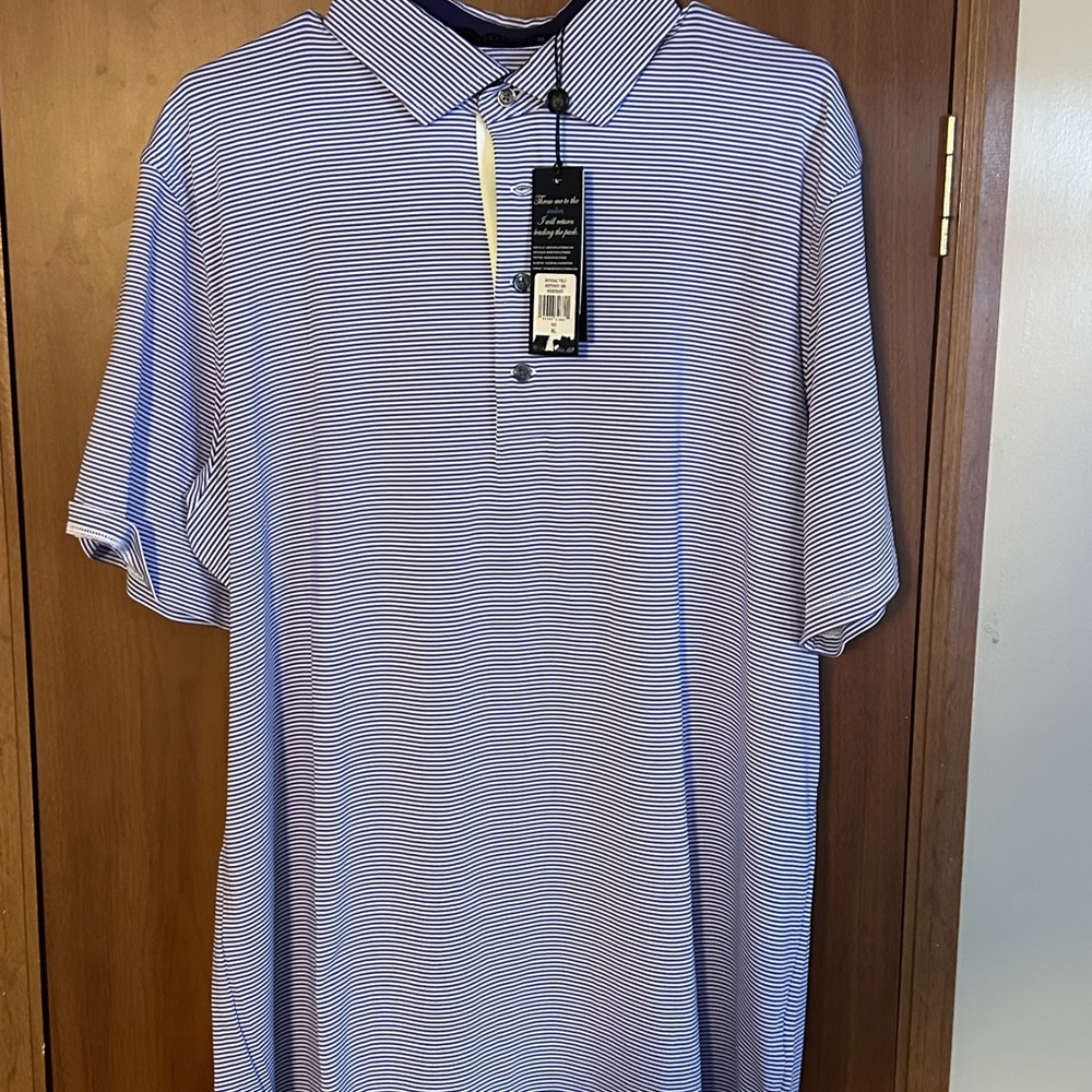 Greyson Men's Polo Shirt - Purple and White Stripes - NWT